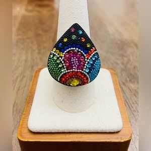 SEED & SAGE Made In Mexico Sterling Silver Crystal Pear Shaped Ring